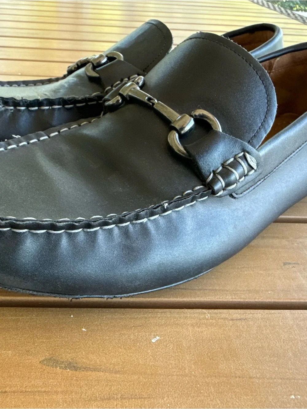 Marc Anthony Black Leather Bit Loafers with Silver Hardware 12